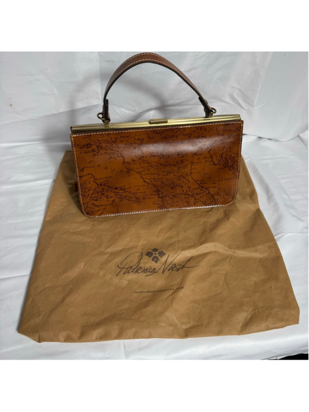 Women's Patricia Nash Map Print Leather Satchel Bag, One Size, Brown/Gold